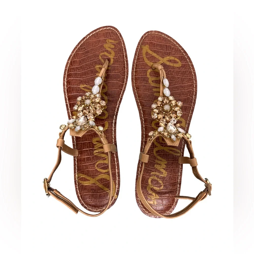 Sam Edelman “Grayson” Jeweled Rhinestones Flat Thong Gladiator Sandals 10.5 - Picture 2 of 13